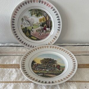 Vintage Currier & Ives “Four Seasons” Plate Set Summer and Autumn